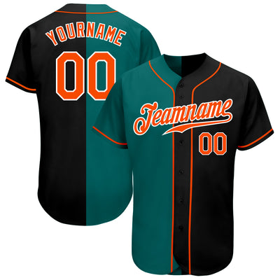 Custom Black Orange-Teal Authentic Split Fashion Baseball Jersey