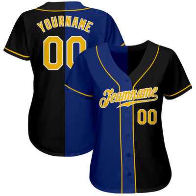 Custom Black Gold-Royal Authentic Split Fashion Baseball Jersey