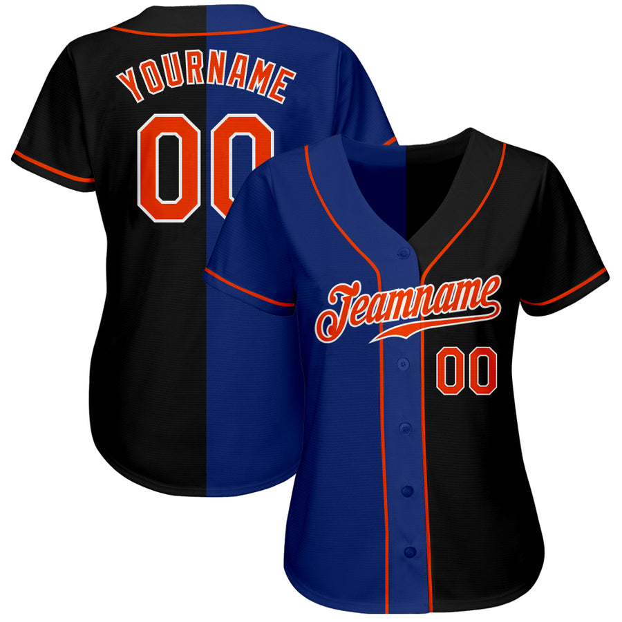 Custom Black Orange-Royal Authentic Split Fashion Baseball Jersey