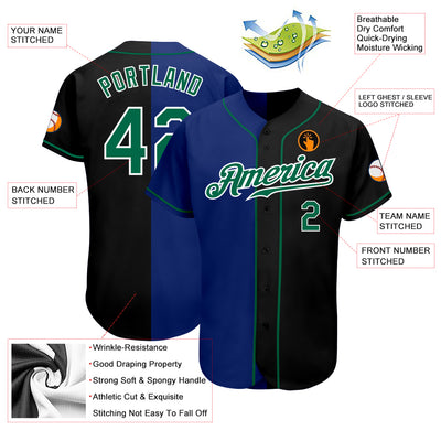 Custom Black Kelly Green-Royal Authentic Split Fashion Baseball Jersey