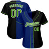 Custom Black Neon Green-Royal Authentic Split Fashion Baseball Jersey