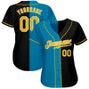 Custom Black Gold-Panther Blue Authentic Split Fashion Baseball Jersey