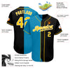 Custom Black Gold-Panther Blue Authentic Split Fashion Baseball Jersey