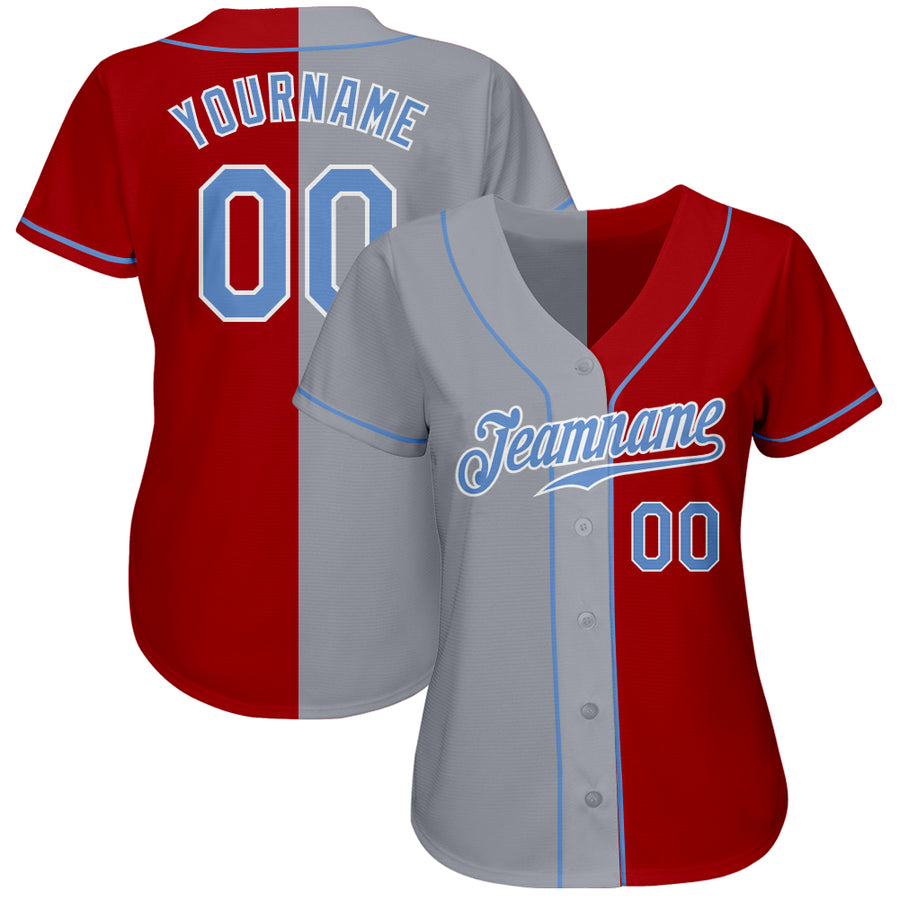 Custom Red Light Blue-Gray Authentic Split Fashion Baseball Jersey