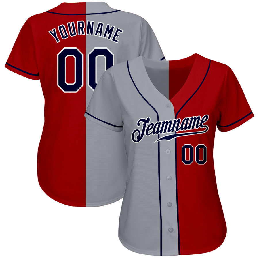 Custom Red Navy-Gray Authentic Split Fashion Baseball Jersey