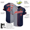 Custom Navy Red-Gray Authentic Split Fashion Baseball Jersey