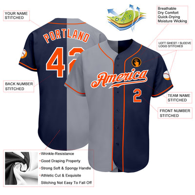 Custom Navy Orange-Gray Authentic Split Fashion Baseball Jersey