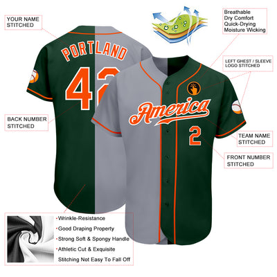 Custom Green Orange-Gray Authentic Split Fashion Baseball Jersey