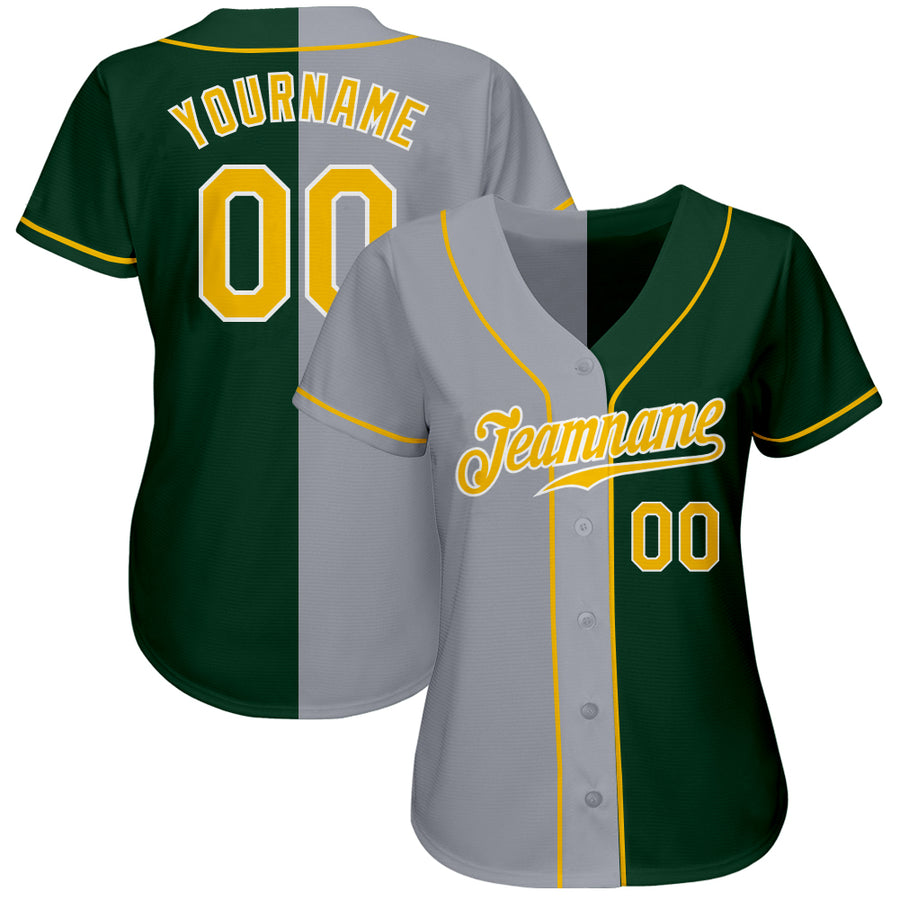 Custom Green Gold-Gray Authentic Split Fashion Baseball Jersey