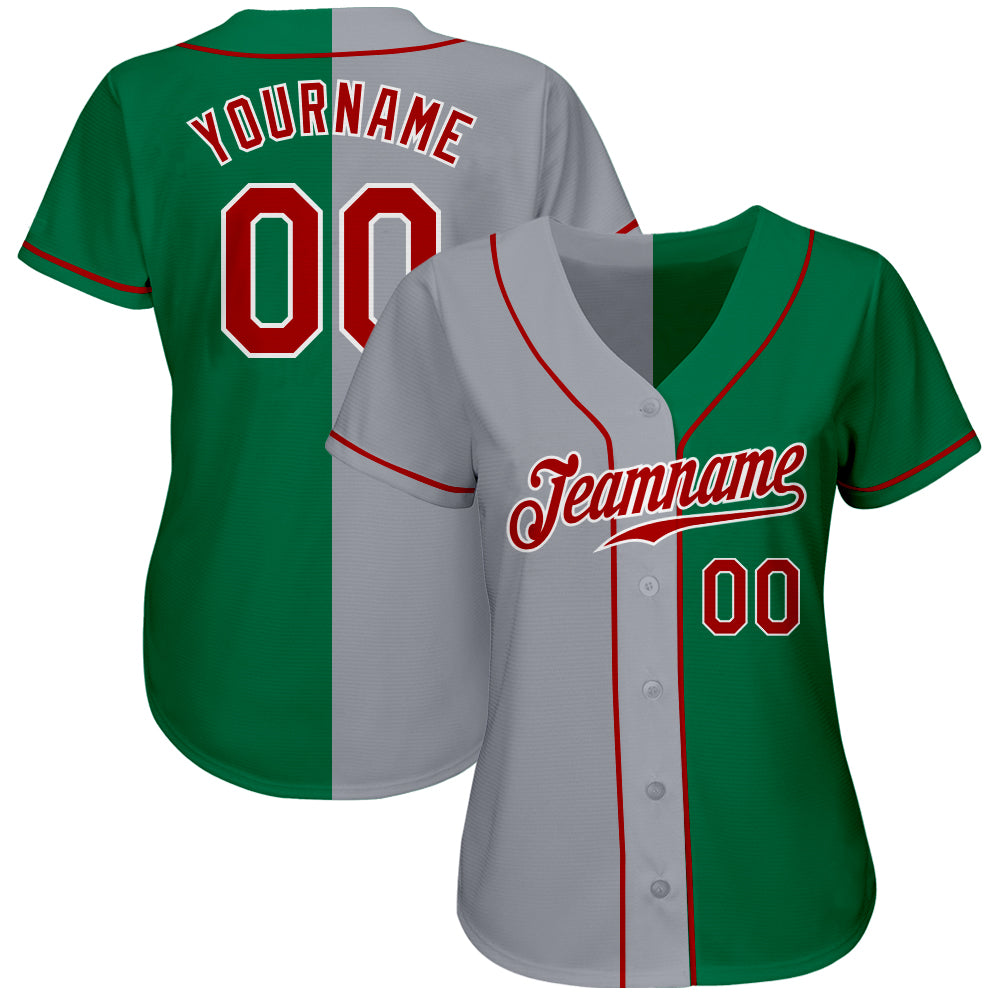 Custom Red Kelly Green Gray Split Fashion Baseball Jerseys For Men & Women  JN101