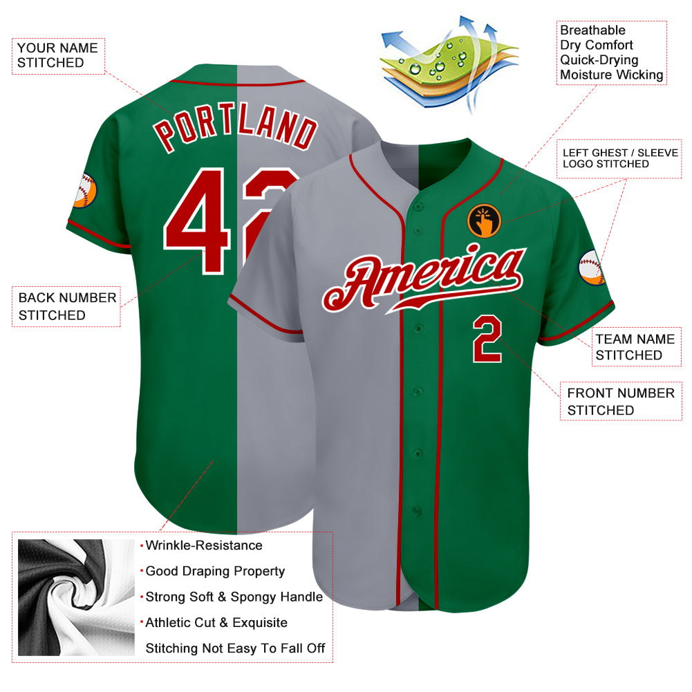 Custom Red Kelly Green Gray Split Fashion Baseball Jerseys For Men & Women  JN101