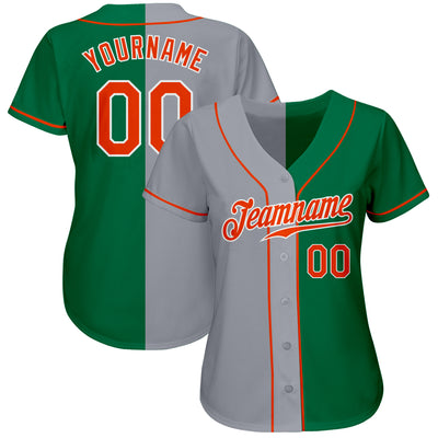 Custom Kelly Green Orange-Gray Authentic Split Fashion Baseball Jersey