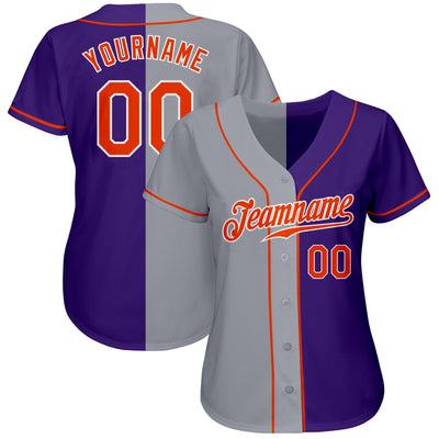 Custom Purple Orange-Gray Authentic Split Fashion Baseball Jersey