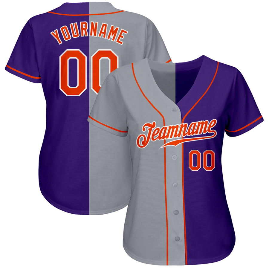 Custom Purple Orange-Gray Authentic Split Fashion Baseball Jersey