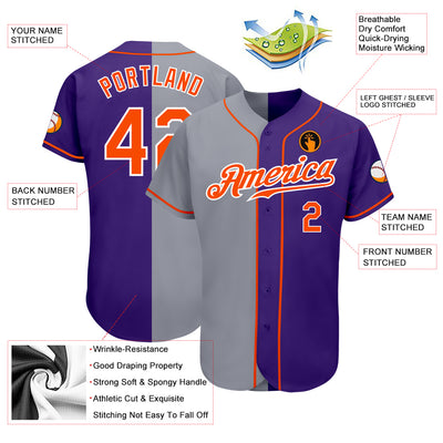 Custom Purple Orange-Gray Authentic Split Fashion Baseball Jersey