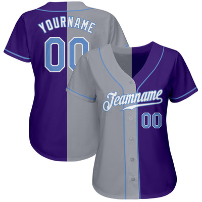 Custom Purple Light Blue-Gray Authentic Split Fashion Baseball Jersey