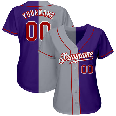 Custom Purple Red-Gray Authentic Split Fashion Baseball Jersey