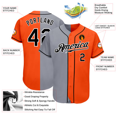 Custom Orange Black-Gray Authentic Split Fashion Baseball Jersey