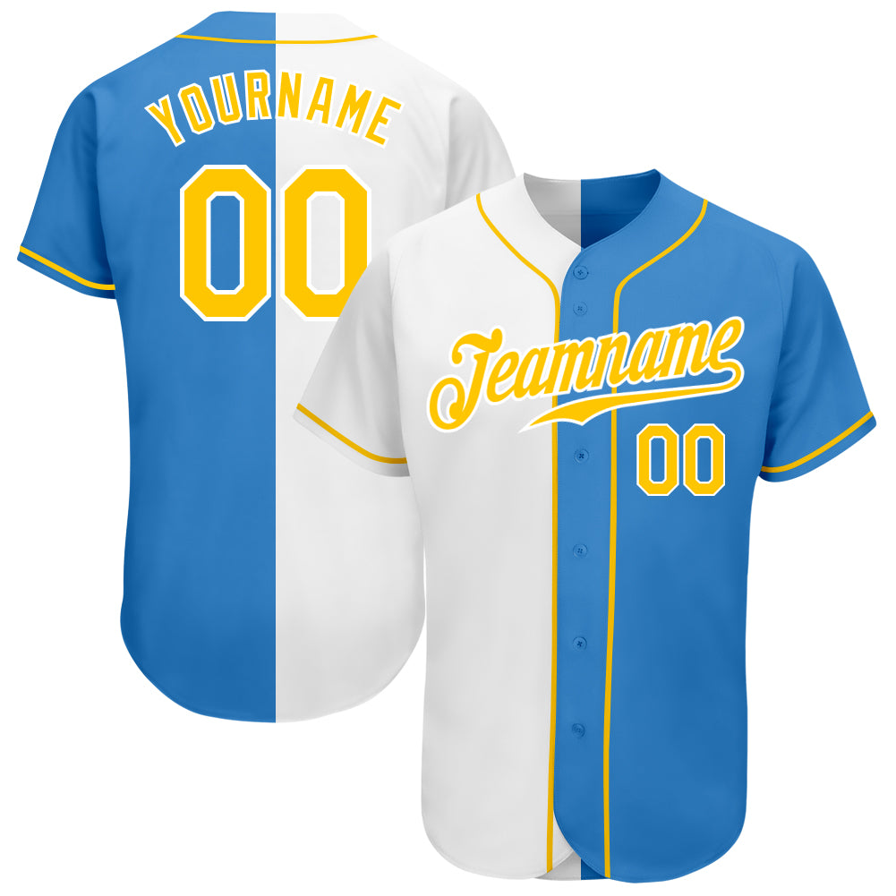 Custom Royal Light Blue-Gold Authentic Split Fashion Baseball Jersey  Discount