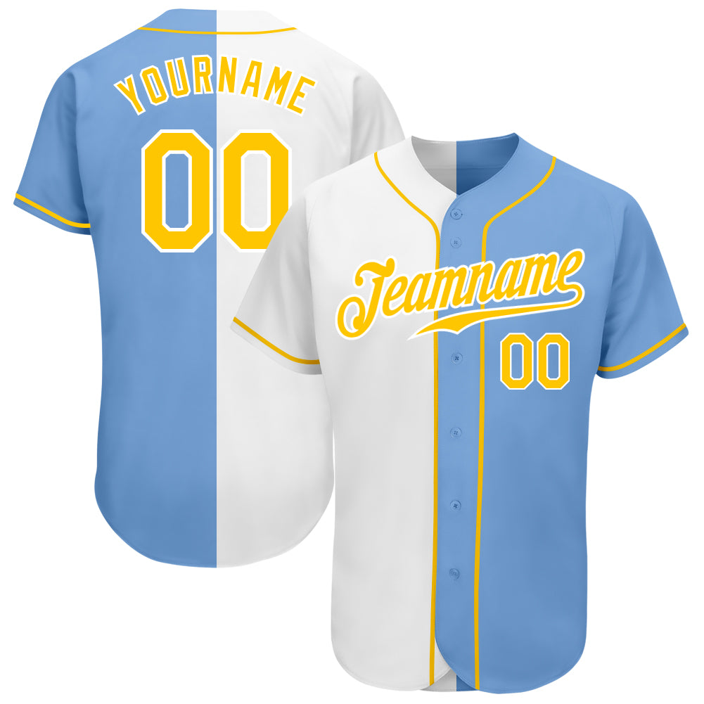 Gold Light Blue-White CUSTOM Baseball Jersey 