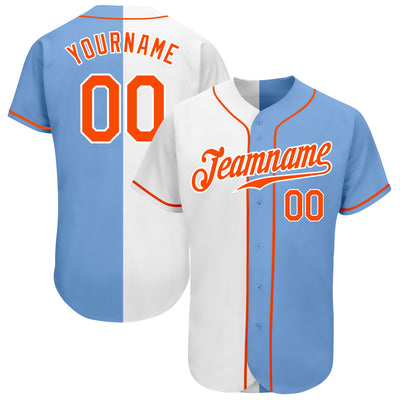 Custom Light Blue Orange-White Authentic Split Fashion Baseball Jersey