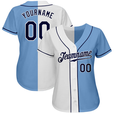 Custom Light Blue Navy-White Authentic Split Fashion Baseball Jersey