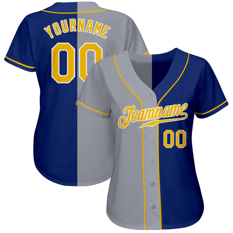 Custom Royal Gold-Gray Authentic Split Fashion Baseball Jersey