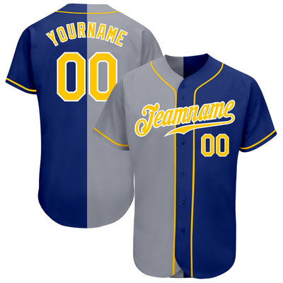 Custom Royal Gold-Gray Authentic Split Fashion Baseball Jersey