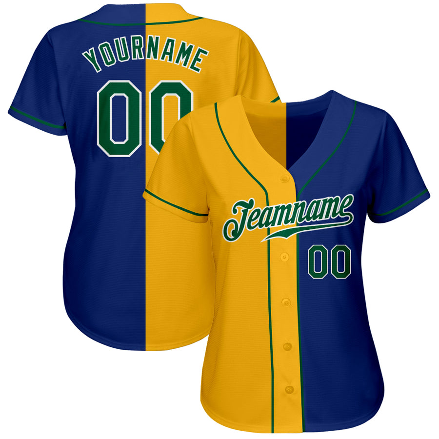 Custom Royal Kelly Green-Yellow Authentic Split Fashion Baseball Jersey