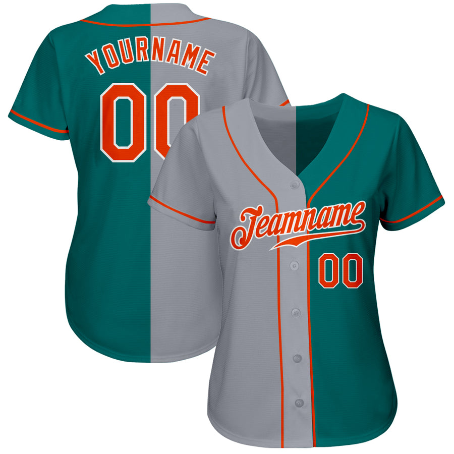 Custom Teal Orange-Gray Authentic Split Fashion Baseball Jersey