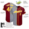 Custom Crimson Gold-Gray Authentic Split Fashion Baseball Jersey