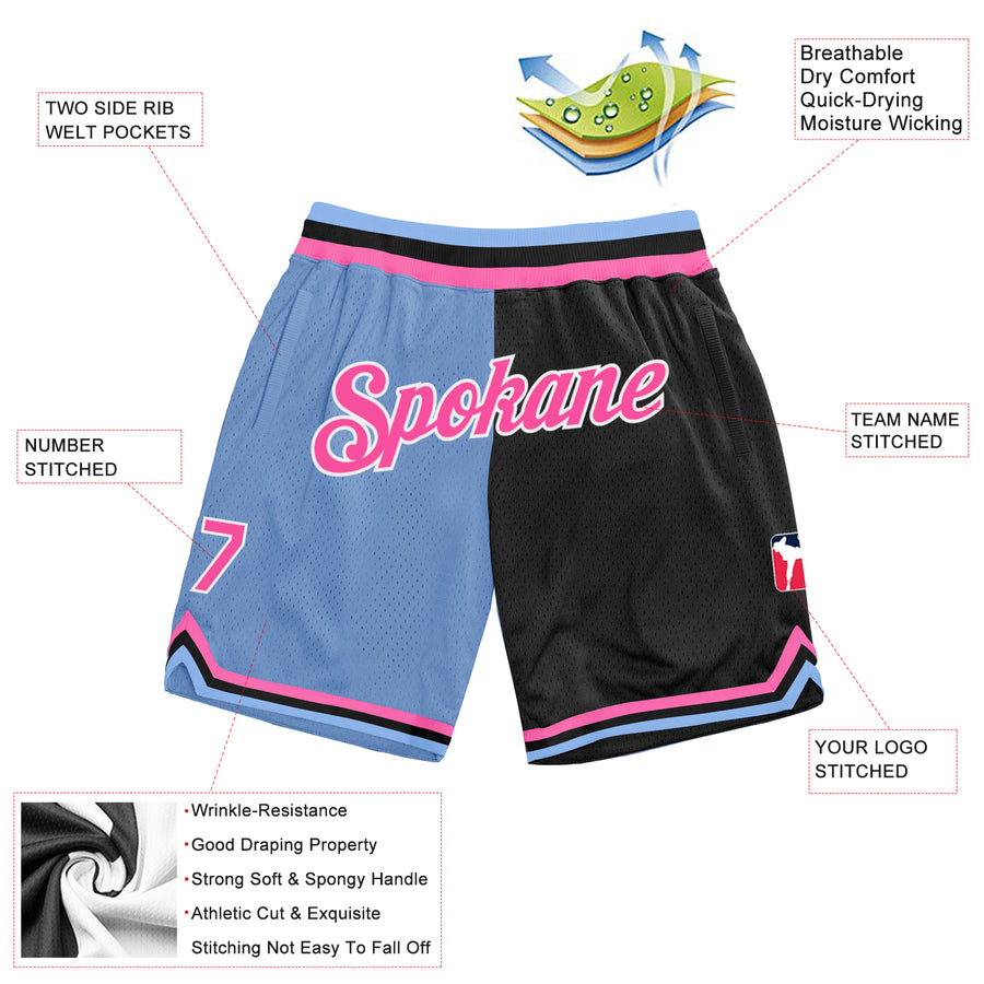 Custom Light Blue Pink-Black Authentic Throwback Split Fashion Basketball Shorts