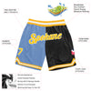 Custom Light Blue Gold-Black Authentic Throwback Split Fashion Basketball Shorts