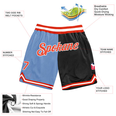 Custom Light Blue Orange-Black Authentic Throwback Split Fashion Basketball Shorts