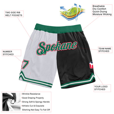 Custom White Kelly Green-Black Authentic Throwback Split Fashion Basketball Shorts