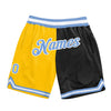 Custom Gold Light Blue-Black Authentic Throwback Split Fashion Basketball Shorts