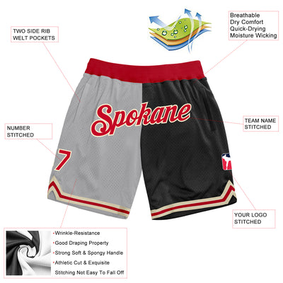 Custom Gray Red-Black Authentic Throwback Split Fashion Basketball Shorts