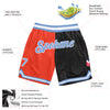 Custom Orange Light Blue-Black Authentic Throwback Split Fashion Basketball Shorts