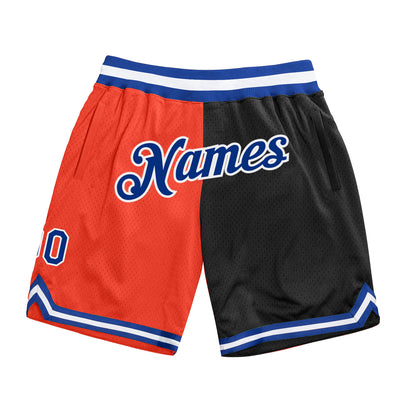 Custom Orange Royal-Black Authentic Throwback Split Fashion Basketball Shorts