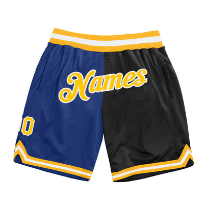 Custom Royal Gold-Black Authentic Throwback Split Fashion Basketball Shorts