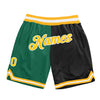 Custom Kelly Green Gold-Black Authentic Throwback Split Fashion Basketball Shorts