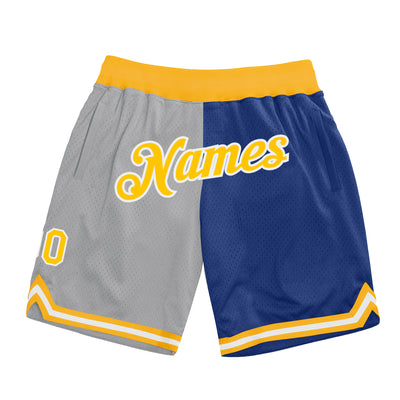 Custom Gray Gold-Royal Authentic Throwback Split Fashion Basketball Shorts