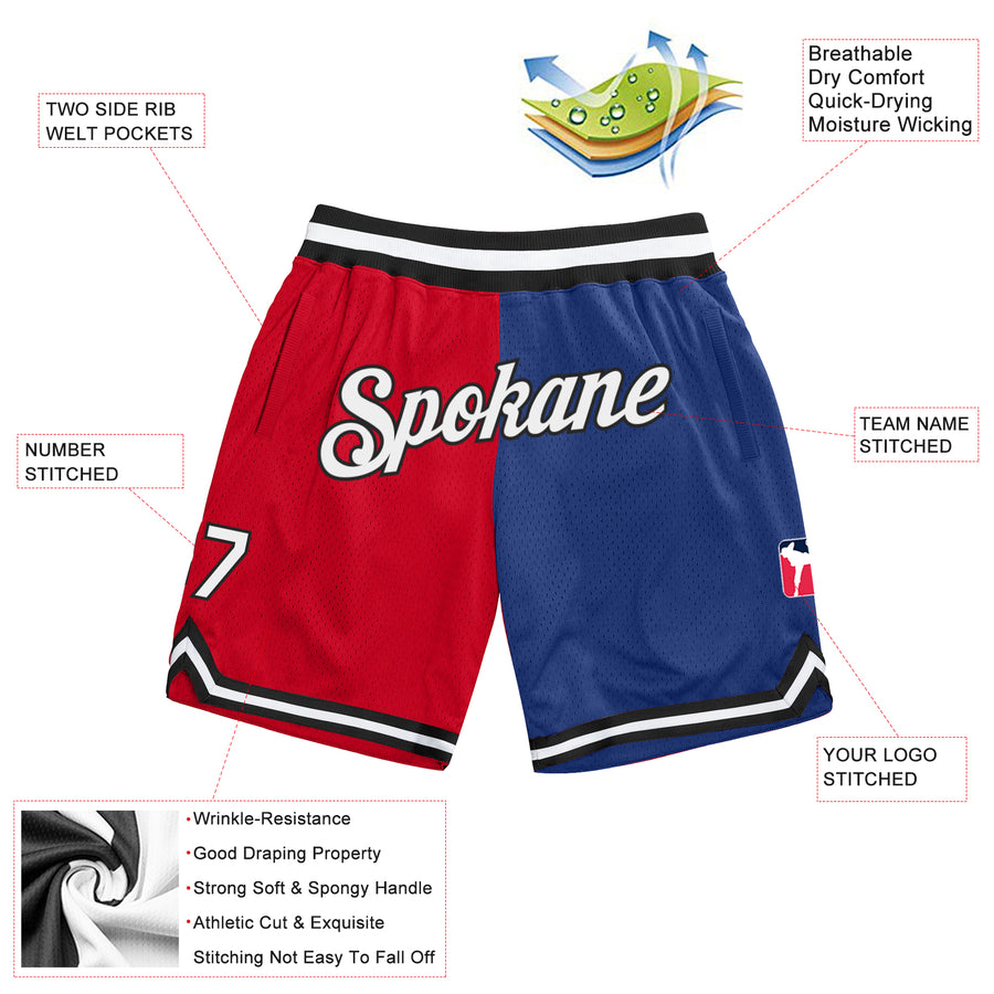 Custom Red White-Royal Authentic Throwback Split Fashion Basketball Shorts