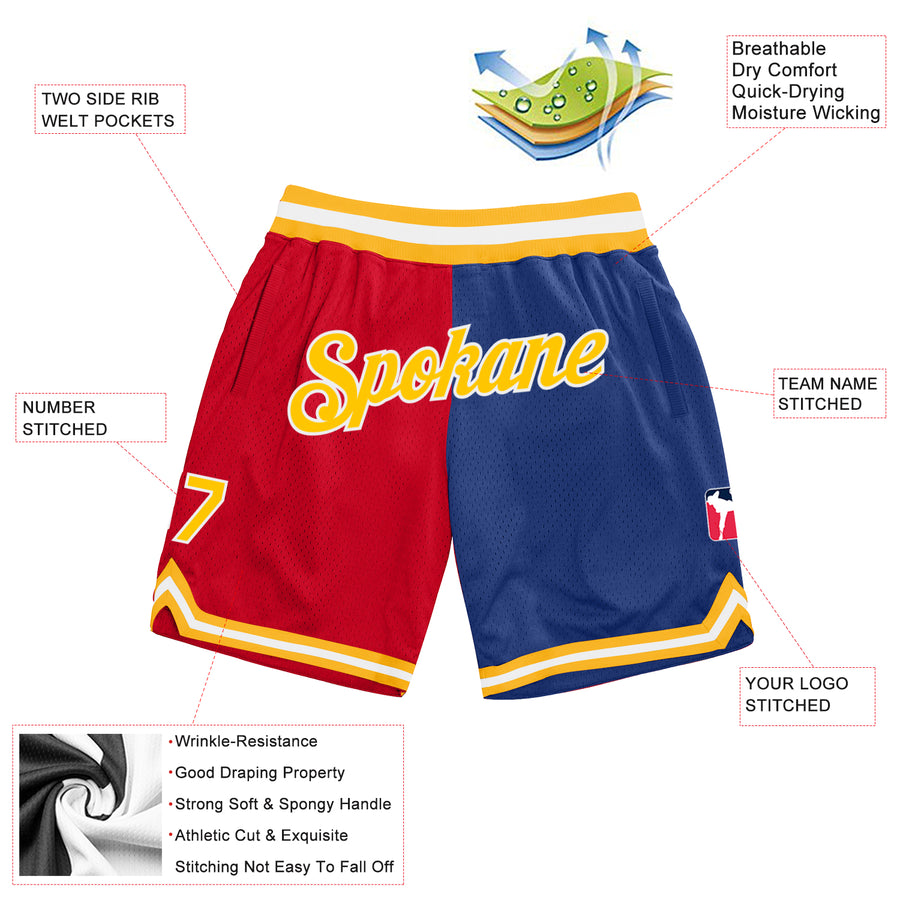 Custom Red Gold-Royal Authentic Throwback Split Fashion Basketball Shorts