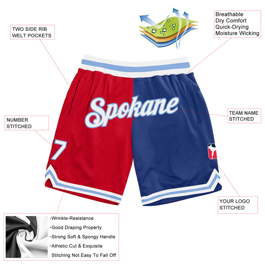 Custom Red White-Royal Authentic Throwback Split Fashion Basketball Shorts