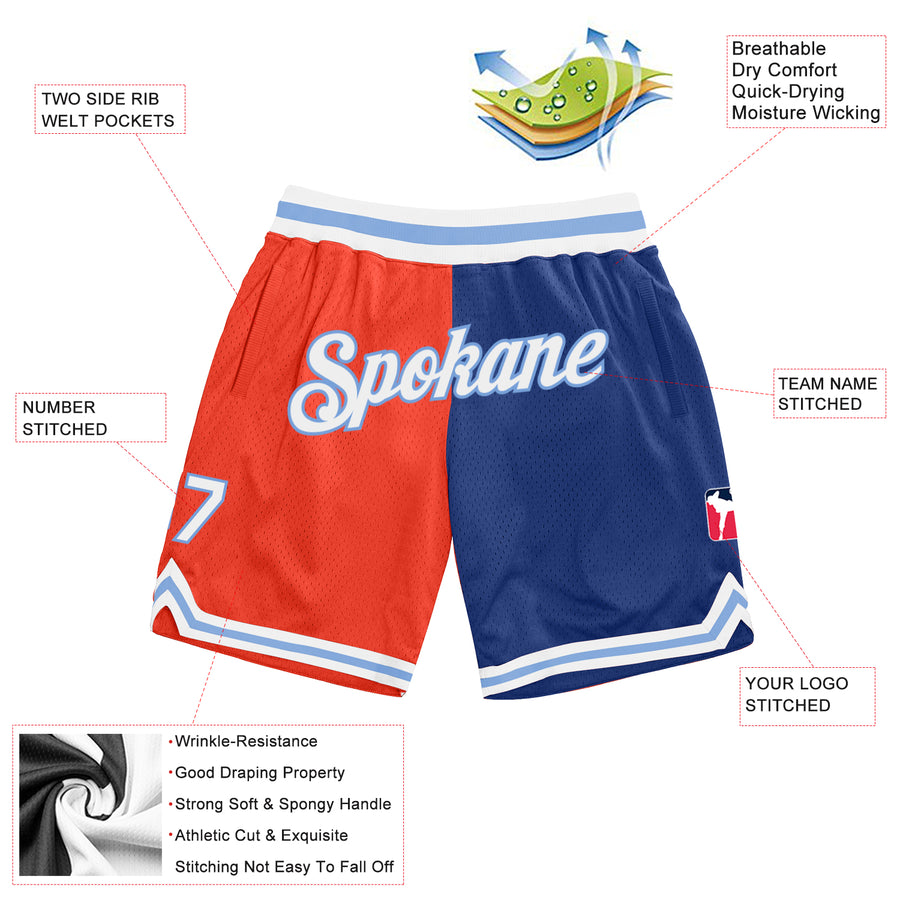 Custom Orange White-Royal Authentic Throwback Split Fashion Basketball Shorts