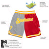 Custom Gray Gold-Red Authentic Throwback Split Fashion Basketball Shorts