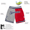 Custom Gray Navy-Red Authentic Throwback Split Fashion Basketball Shorts