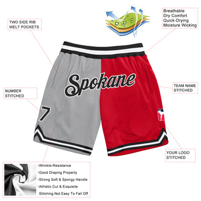 Custom Gray Black-Red Authentic Throwback Split Fashion Basketball Shorts