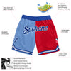 Custom Light Blue Royal-Red Authentic Throwback Split Fashion Basketball Shorts